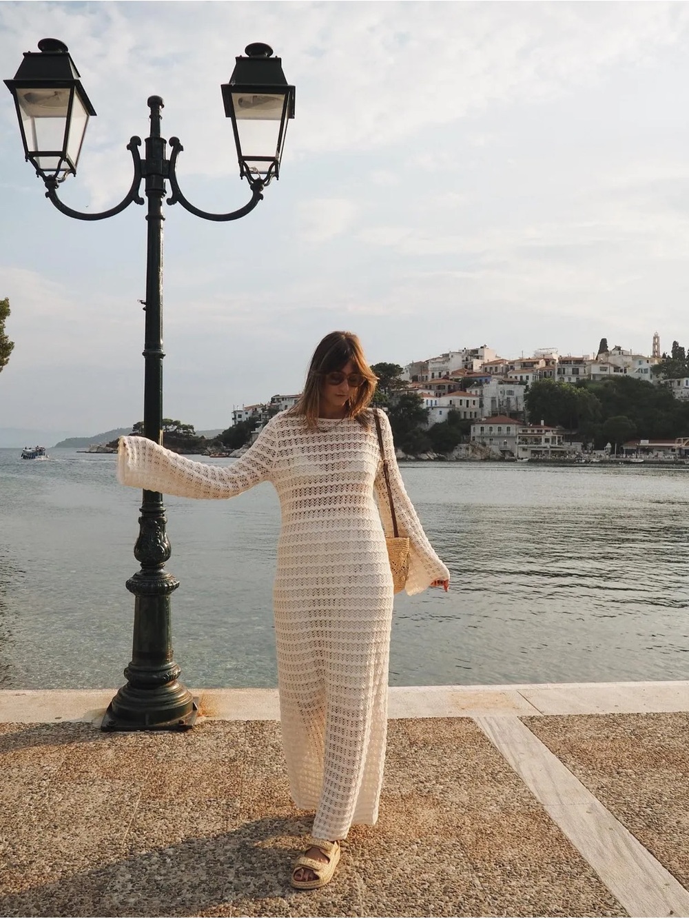& Other Stories Cream Crochet Cover-Up open tie Maxi knit dress